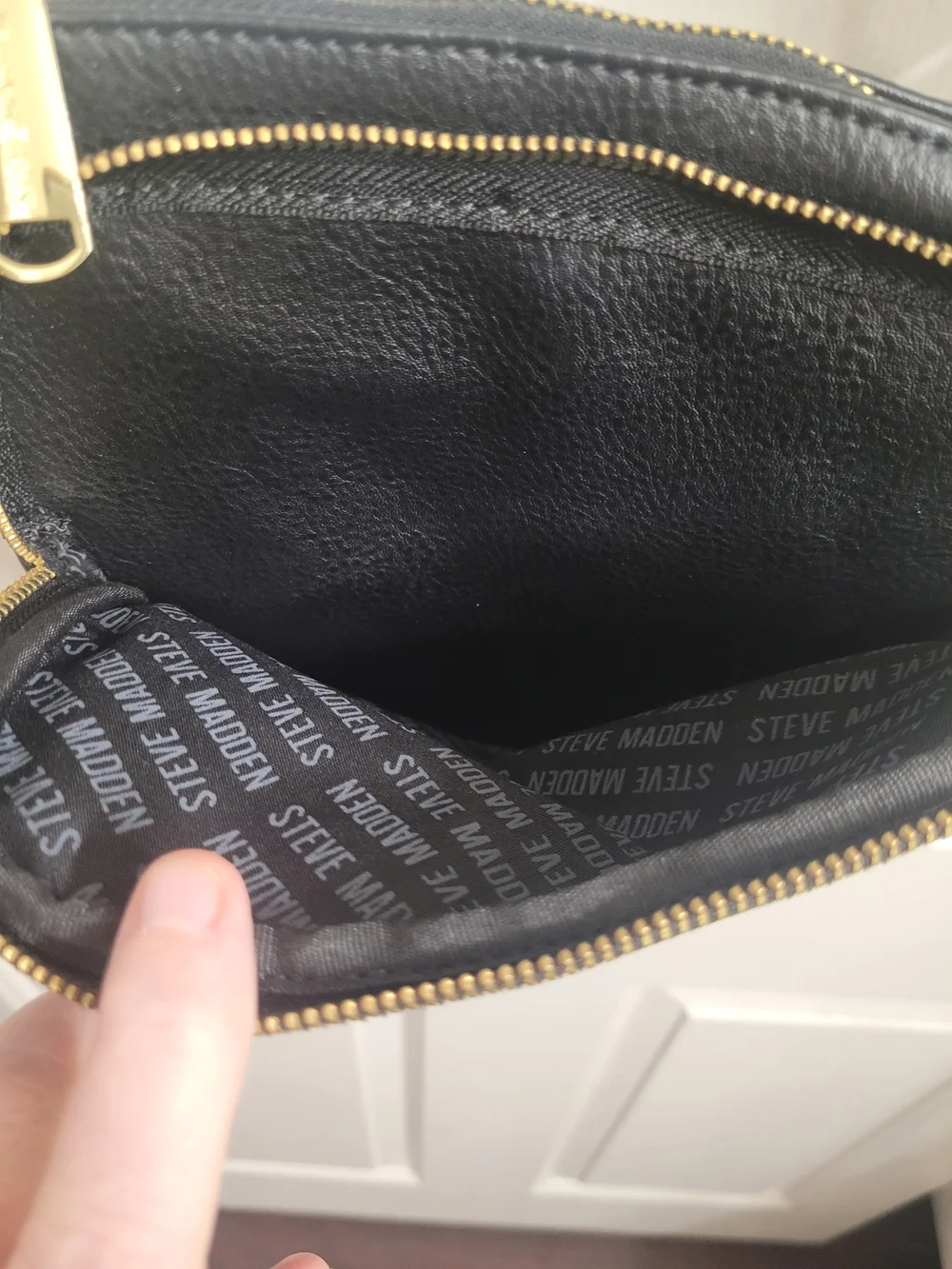 Stve Madden Black Leather Crossbody Bag with Gold Hardware